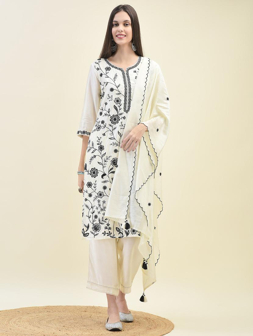 women three quarter sleeve kurta pant with dupatta set - 21629674 - Zoom Image - 0