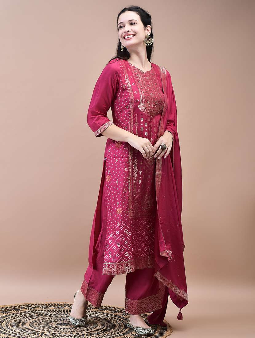 women three quarter sleeve kurta pant with dupatta set - 21629678 - Standard Image - 3
