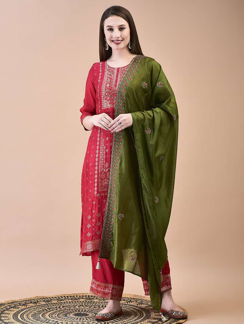 women three quarter sleeve kurta pant with dupatta set - 21629679 - Zoom Image - 0