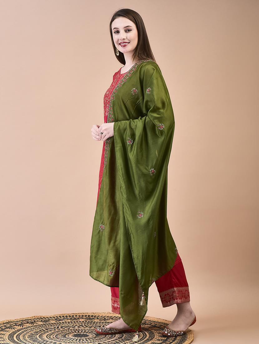women three quarter sleeve kurta pant with dupatta set - 21629679 - Standard Image - 3