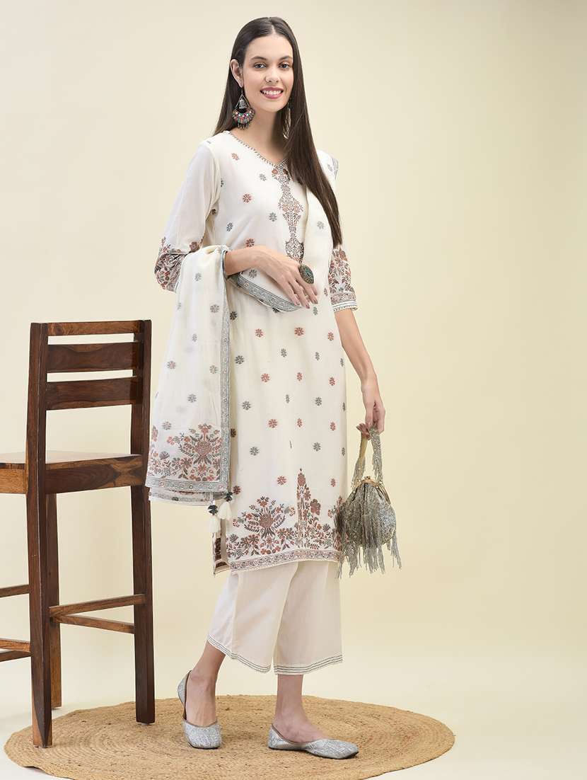 women three quarter sleeve kurta pant with dupatta set