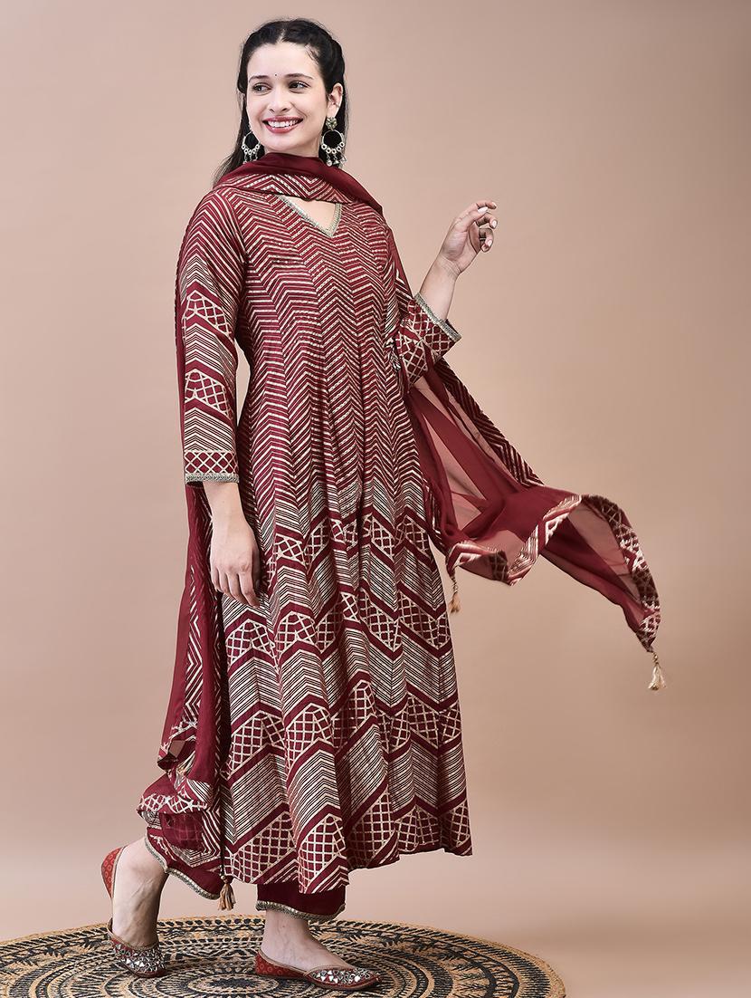 women maroon long sleeve kurta pant with dupatta set - 21629685 - Standard Image - 3