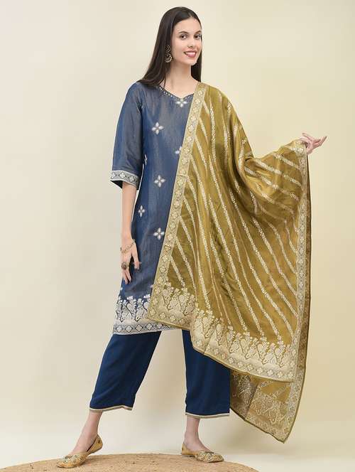 women three quarter sleeve kurta pant with dupatta set - 21629688 -  Standard Image - 0
