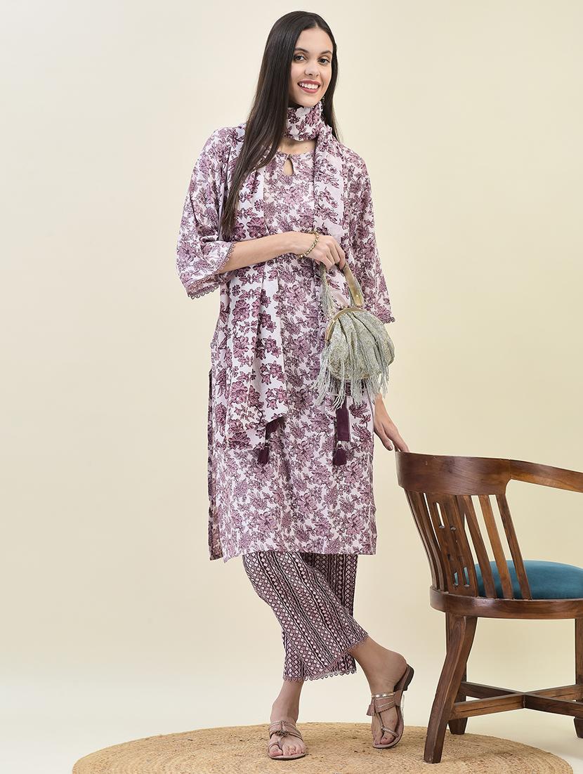 women three quarter sleeve kurta pant with dupatta set - 21629690 -  Zoom Image - 0