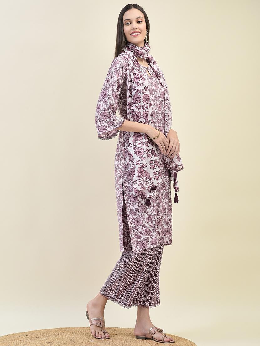 women three quarter sleeve kurta pant with dupatta set - 21629690 - Standard Image - 3