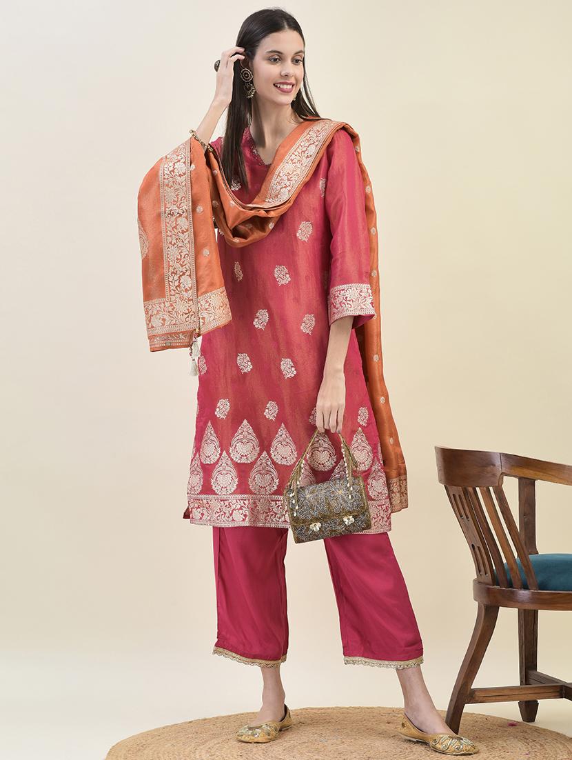 women three quarter sleeve kurta pant with dupatta set - 21629692 - Zoom Image - 0