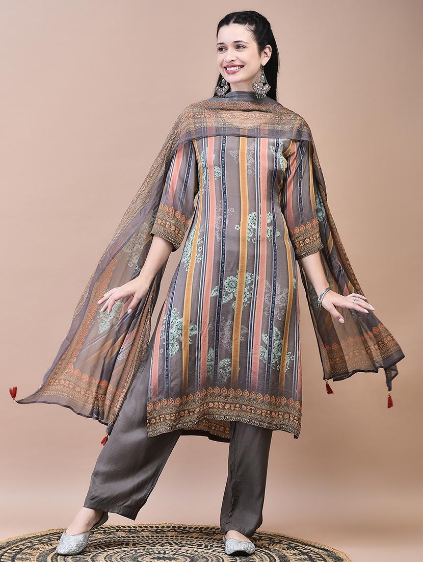 women three quarter sleeve kurta pant with dupatta set - 21629696 -  Zoom Image - 0