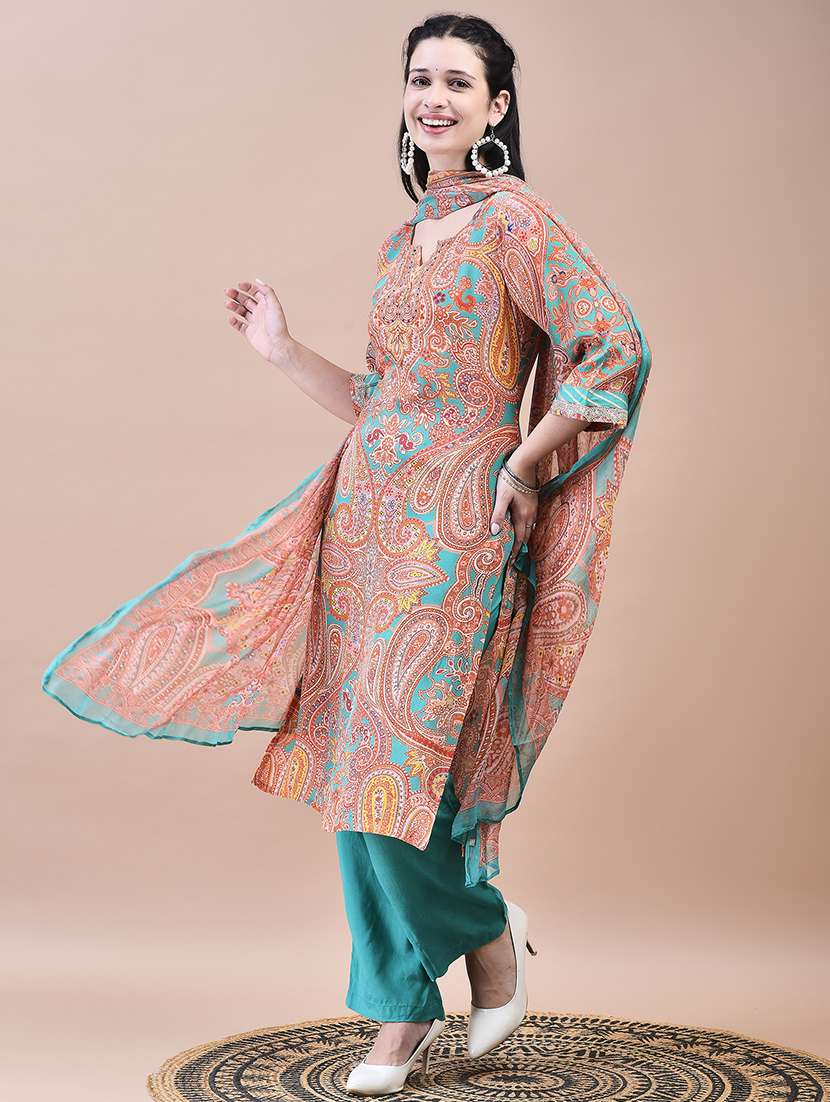 women three quarter sleeve kurta pant with dupatta set - 21629697 -  Standard Image - 3