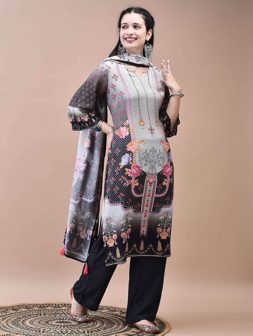 women three quarter sleeve kurta pant with dupatta set