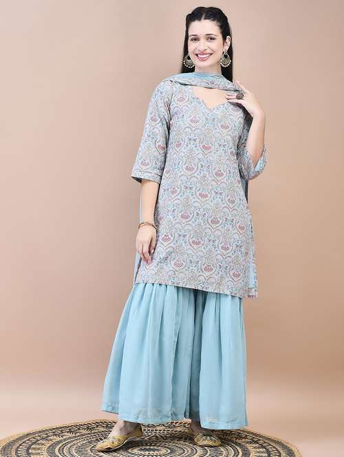 women printed kurta sharara set with dupatta - 21629705 -  Standard Image - 0