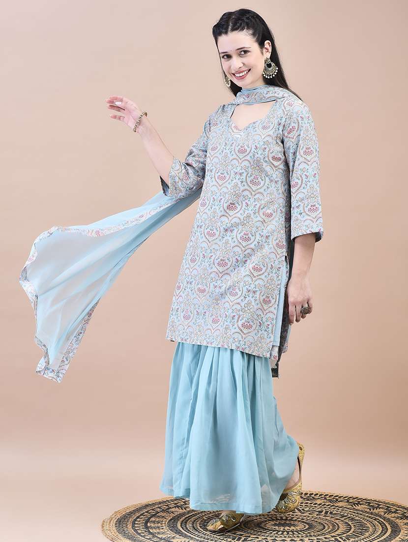 women printed kurta sharara set with dupatta - 21629705 -  Standard Image - 3