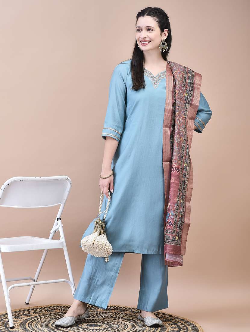 women embroidered kurta palazzo set with dupatta - 21629709 - Zoom Image - 0