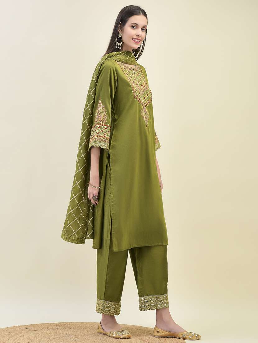 women three quarter sleeve kurta pant with dupatta set - 21629715 -  Standard Image - 3