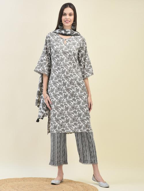women three quarter sleeve kurta pant with dupatta set - 21629718 - Standard Image - 0