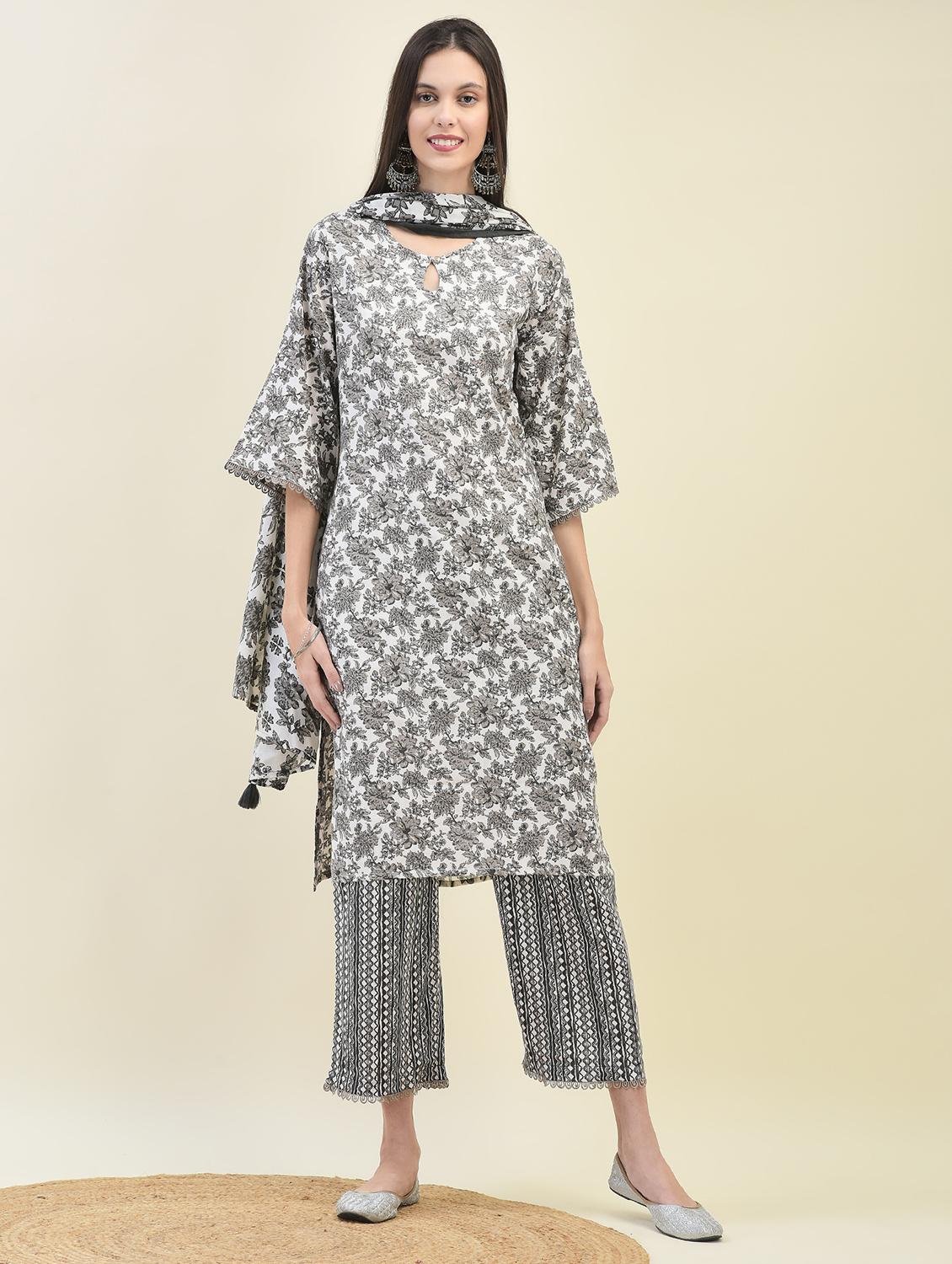 women three quarter sleeve kurta pant with dupatta set