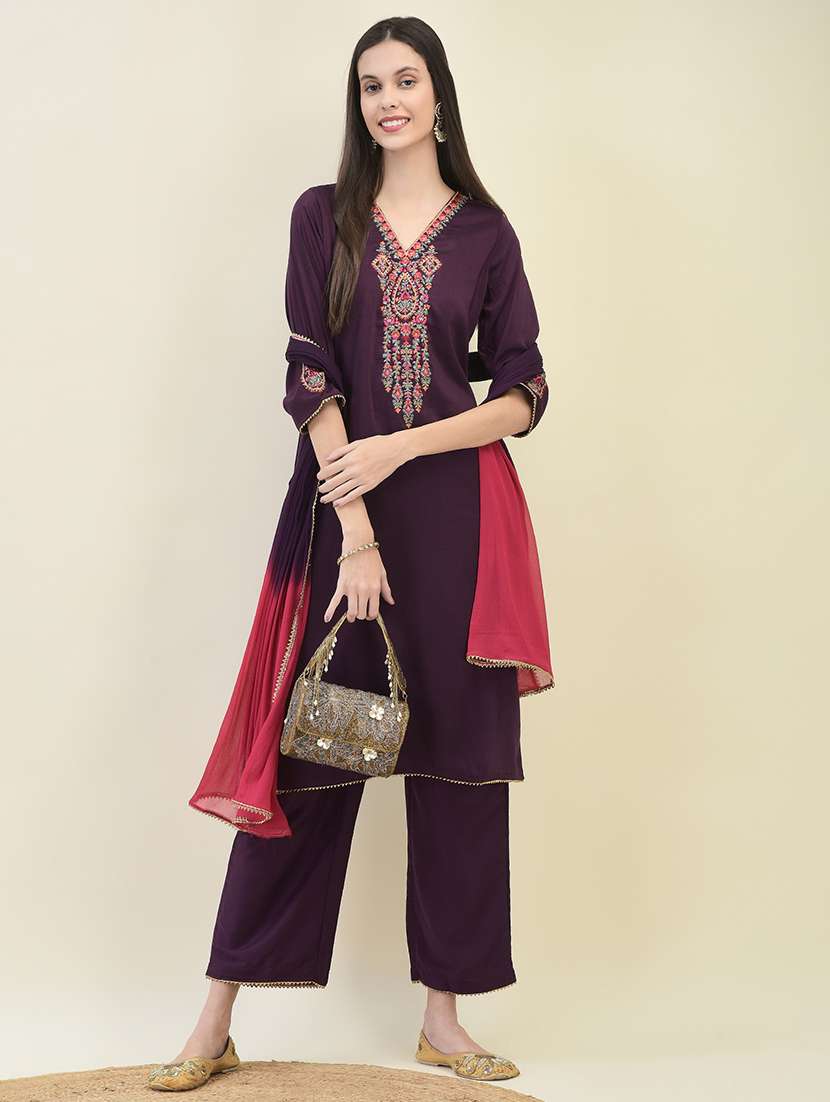 women three quarter sleeve kurta palazzo with dupatta set - 21629719 -  Zoom Image - 0