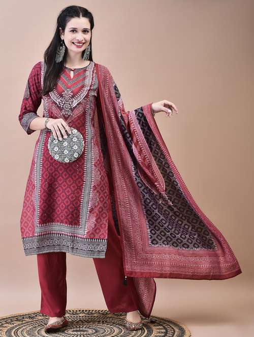 women printed kurta pant set with dupatta - 21629721 -  Standard Image - 0