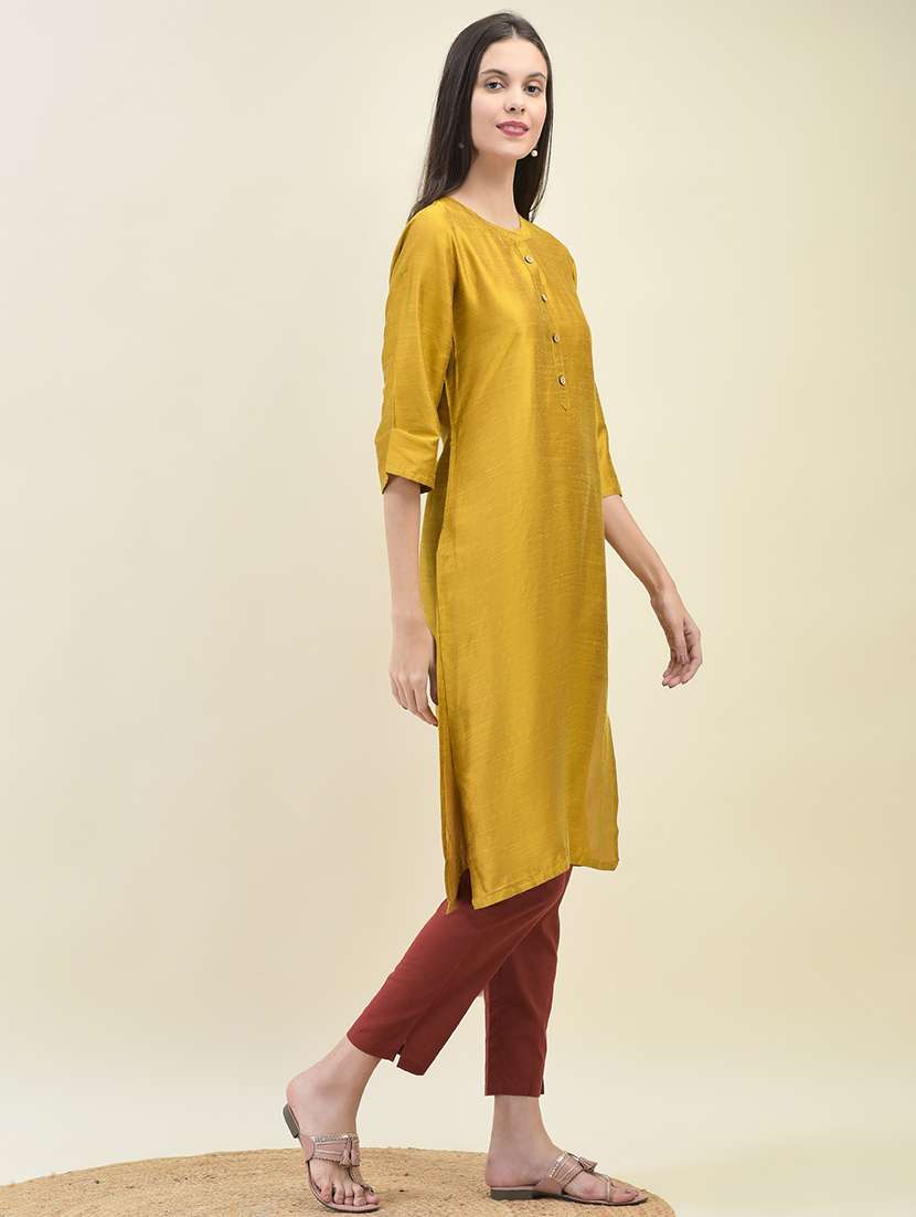 women solid three quarter sleeve straight kurta - 21629731 -  Standard Image - 3