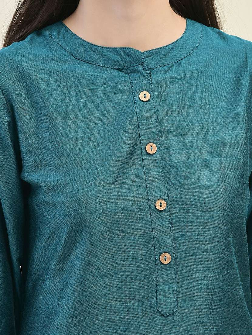 women solid three quarter sleeve straight kurta - 21629732 -  Standard Image - 5