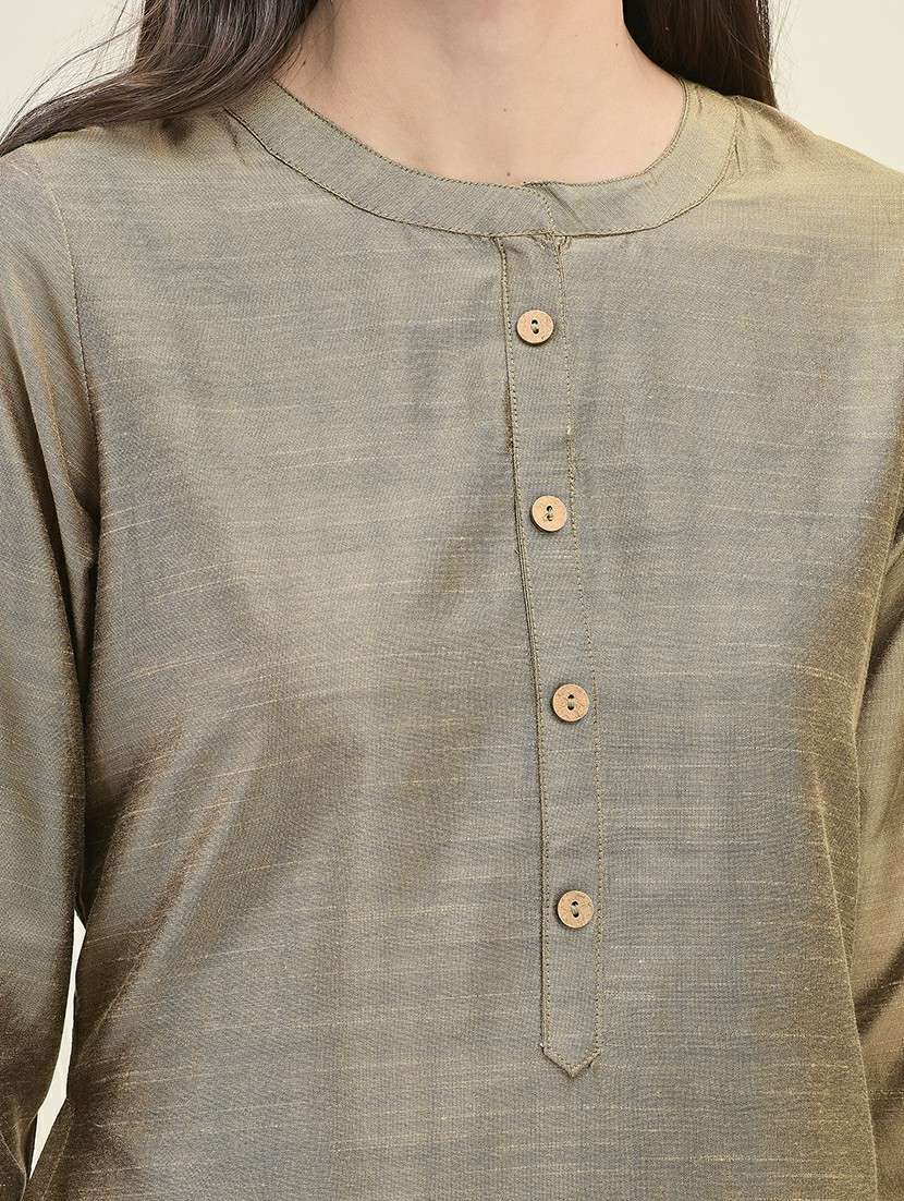 women solid three quarter sleeve straight kurta - 21629733 -  Standard Image - 5