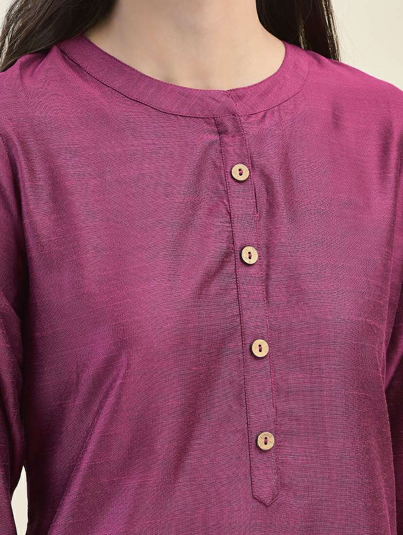 women solid three quarter sleeve straight kurta - 21629734 -  Standard Image - 5
