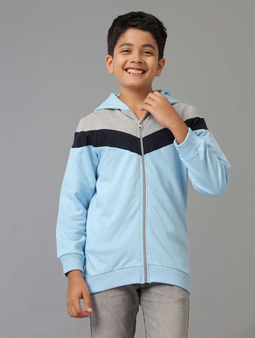 boys color block zipper hooded sweatshirt