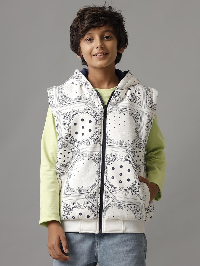 boys printed hooded sleeveless jacket
