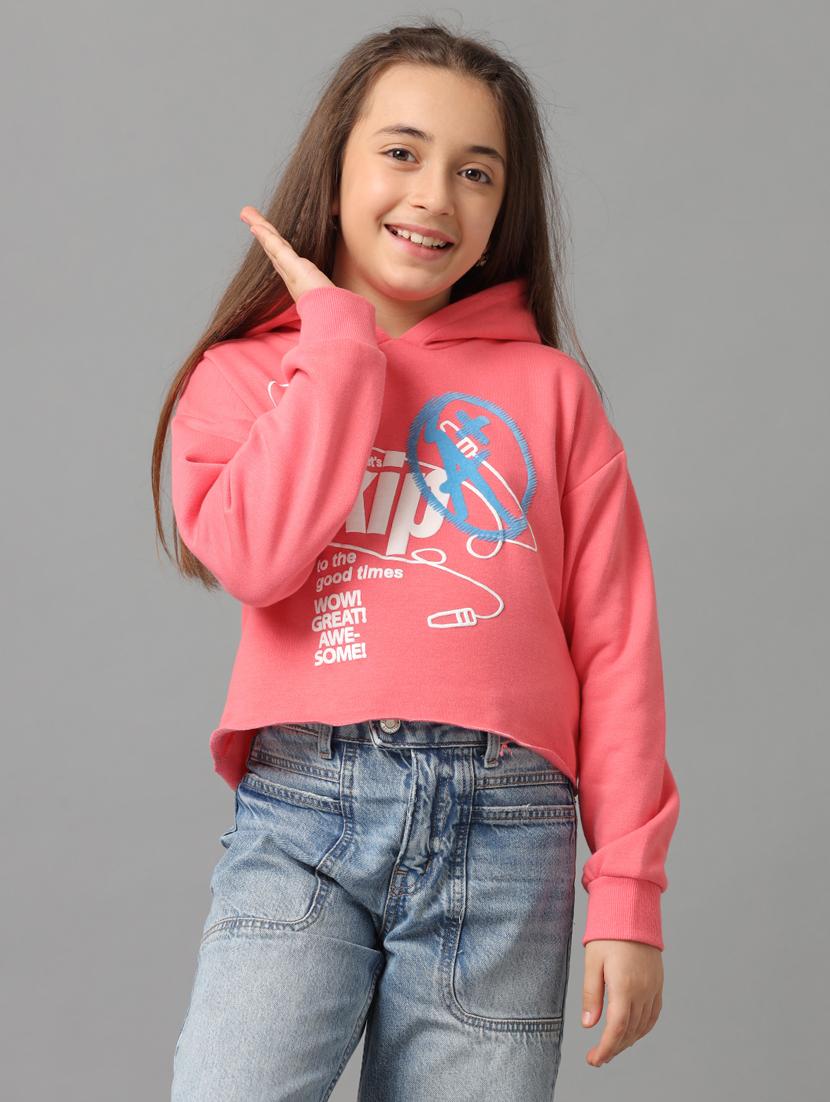 girls front print hooded sweatshirt