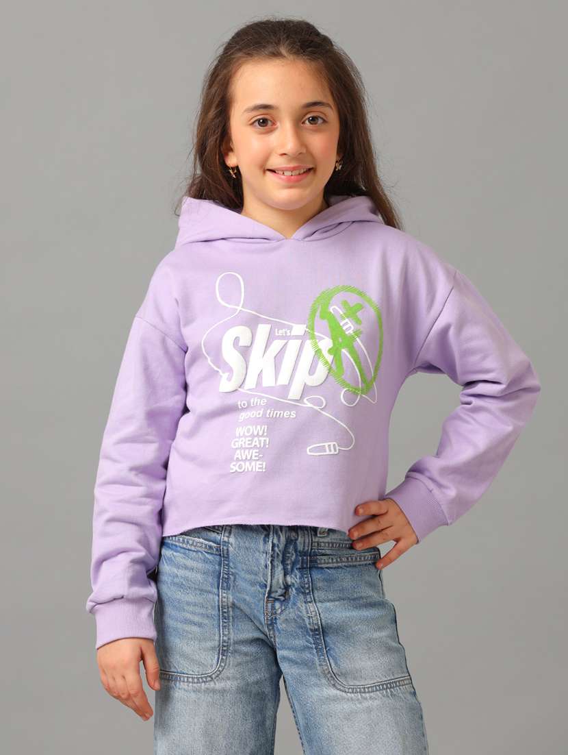 girls front print hooded sweatshirt