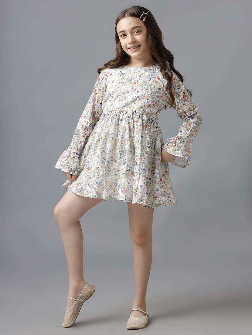 girls florals bell sleeve fit & flare dress
