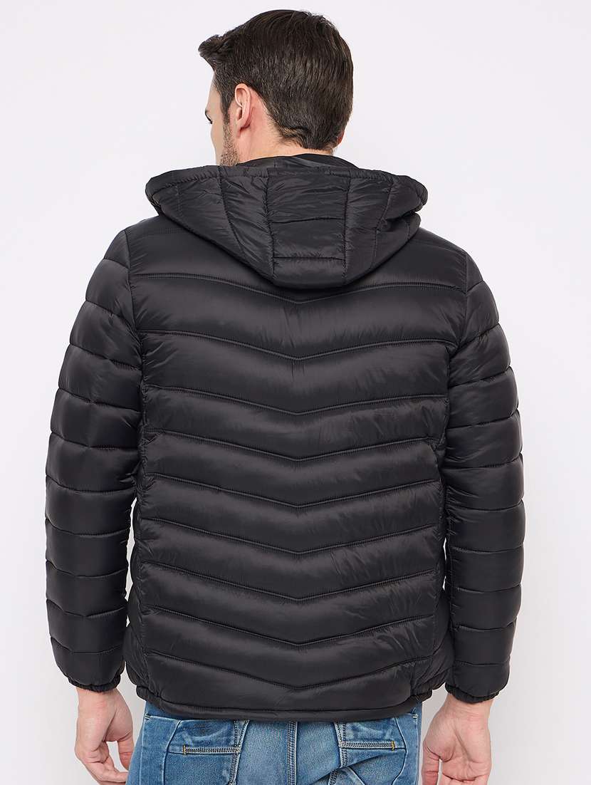 men solid hood neck quilted jacket - 21630003 -  Standard Image - 3