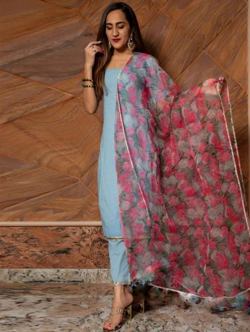 women short sleeve kurta pant with dupatta set - 21630246 - Zoom Image - 0