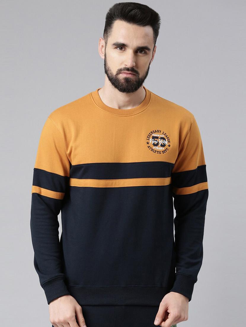 men regular fit color block long slevee sweatshirt