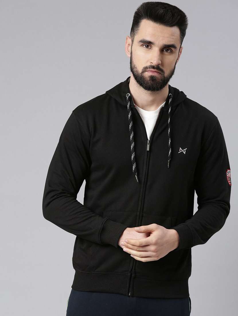 men black long sleeve regular fit hooded sweatshirt