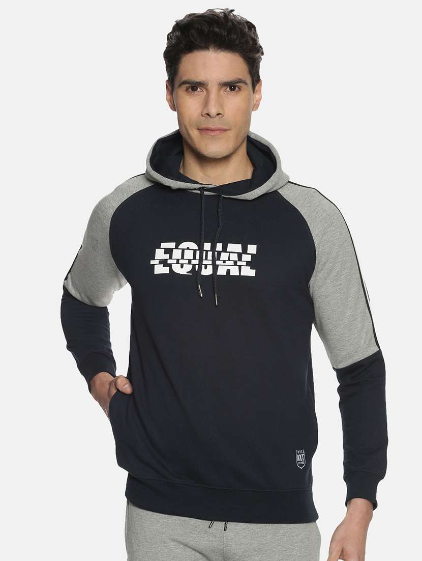 men color block long sleeve regular fit hooded sweatshirt