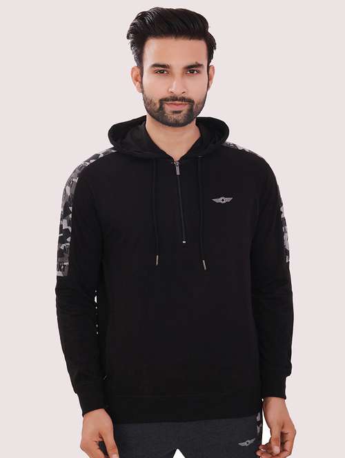 men black long sleeve regular fit hooded sweatshirt - 21630333 -  Standard Image - 0