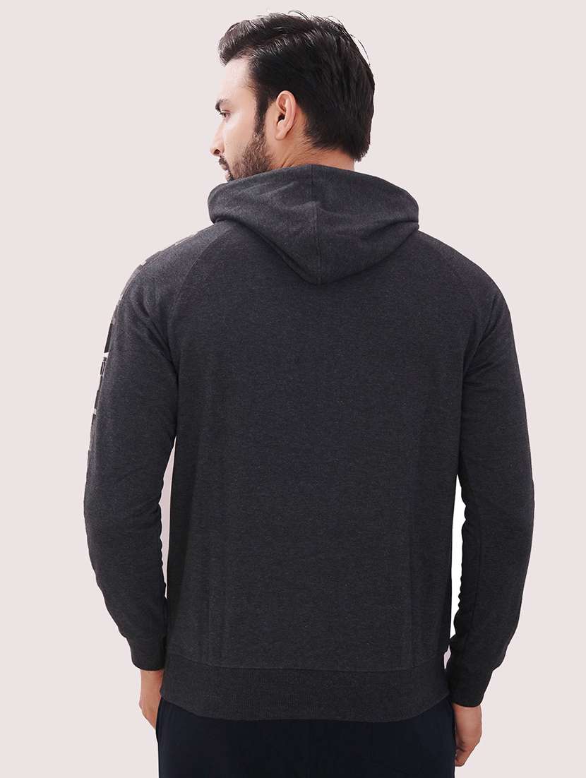 men charcoal long sleeve regular fit hooded sweatshirt - 21630334 -  Standard Image - 3