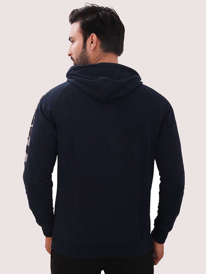 men navy blue long sleeve regular fit hooded sweatshirt - 21630335 -  Standard Image - 3
