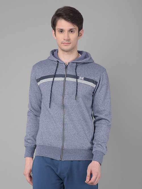 men navy blue long sleeve regular fit hooded sweatshirt - 21630343 -  Standard Image - 0