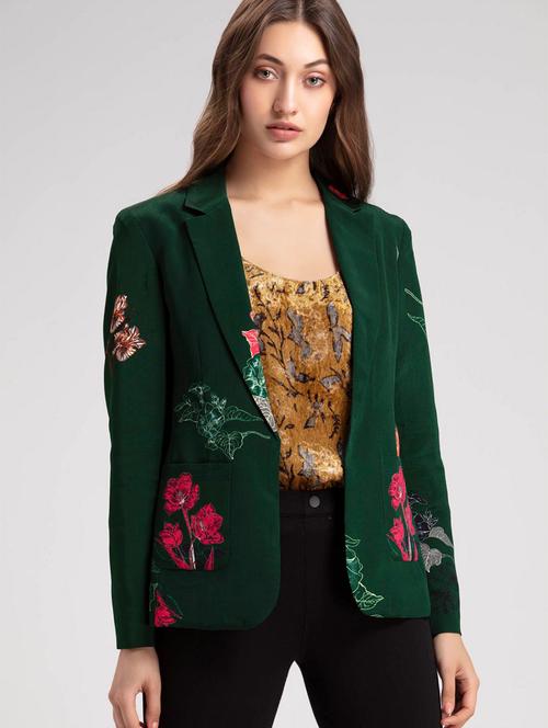 women printed long sleeve casual blazer - 21630502 - Standard Image - 0