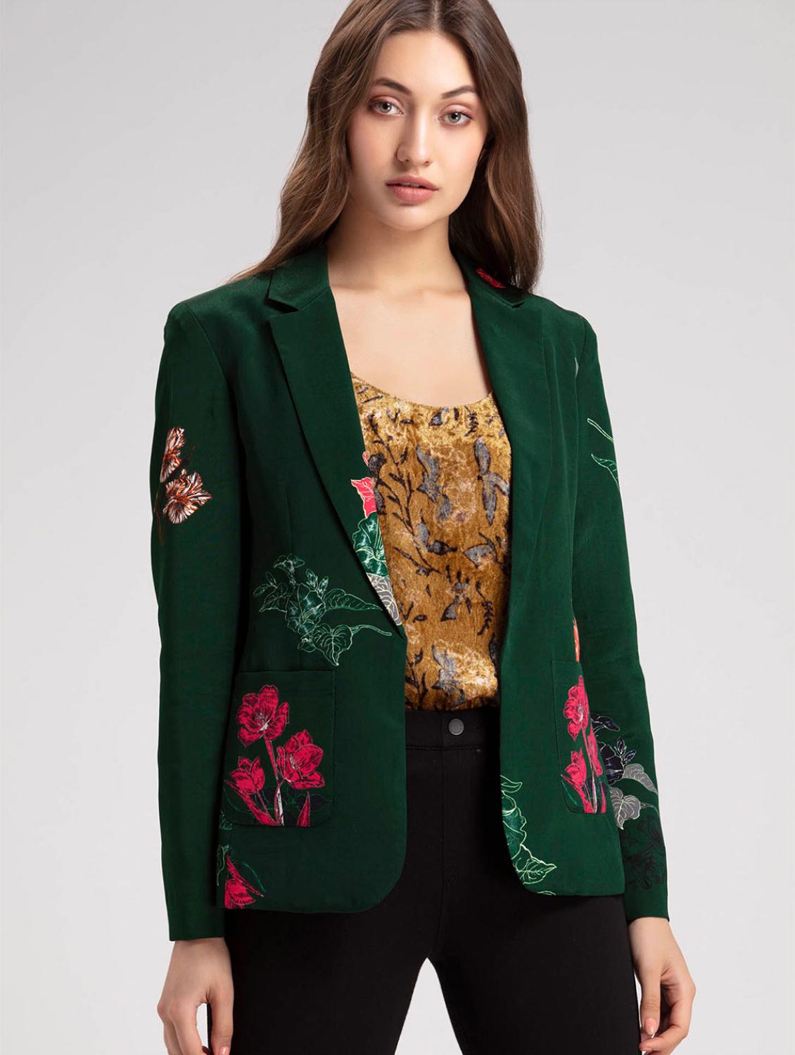 women printed long sleeve casual blazer