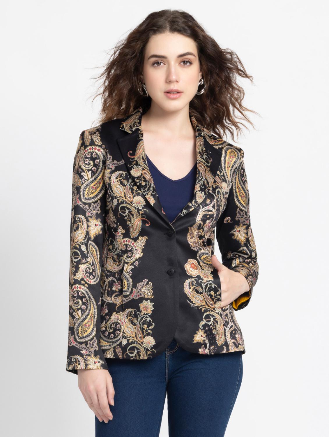 women printed long sleeve casual blazer