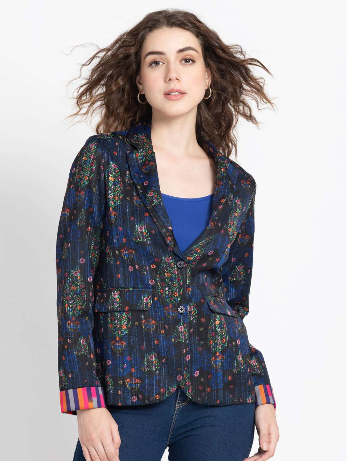 women floral printed long sleeve casual blazer