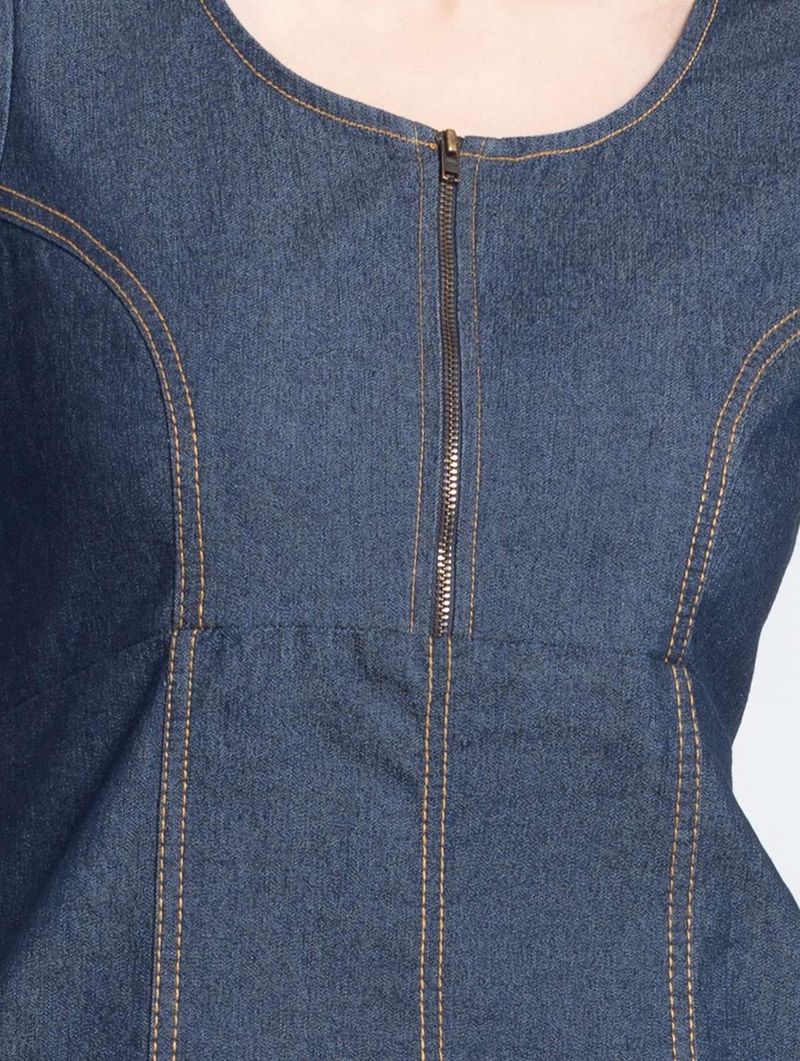 women solid denim a-line dress - 21630537 - Standard Image - 5