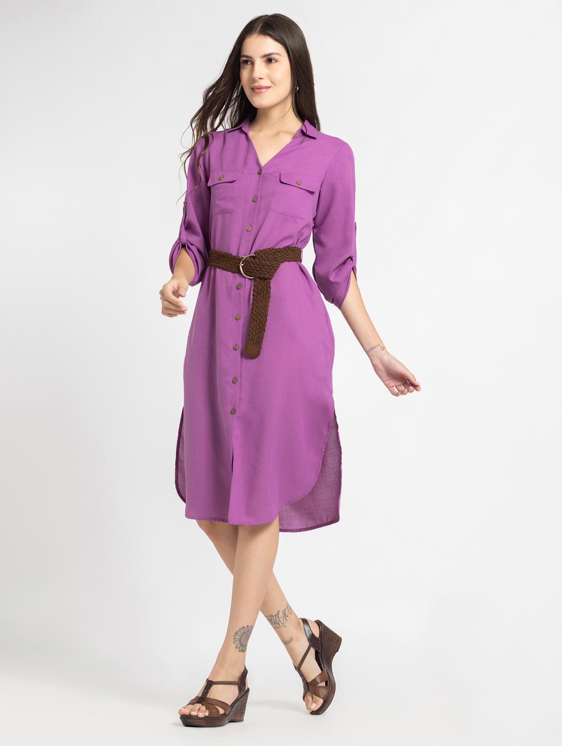 purple solid shirt dress