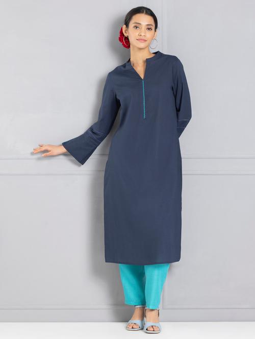 women solid long sleeve straight kurta - 21630561 - Standard Image - 0