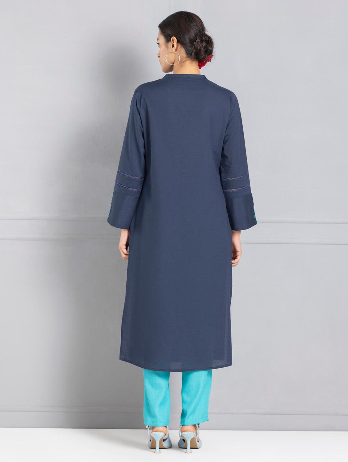 women solid long sleeve straight kurta - 21630561 - Standard Image - 3