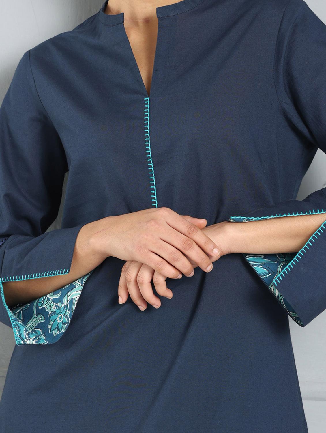 women solid long sleeve straight kurta - 21630561 - Standard Image - 5