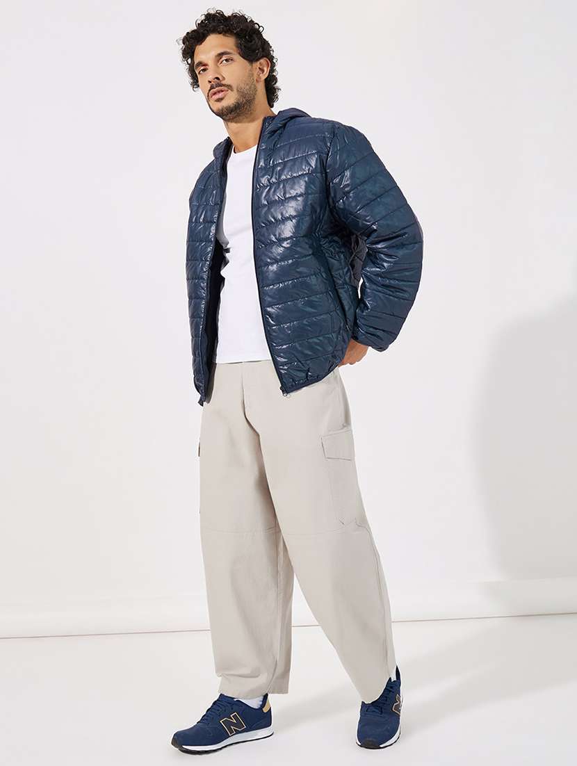 men solid hood neck quilted jacket - 21630611 -  Standard Image - 3