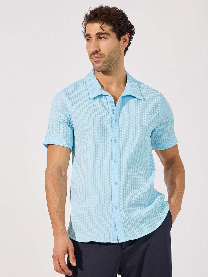 styli men waffle texture regular fit half sleeve shirt - 21630643 - Zoom Image - 0